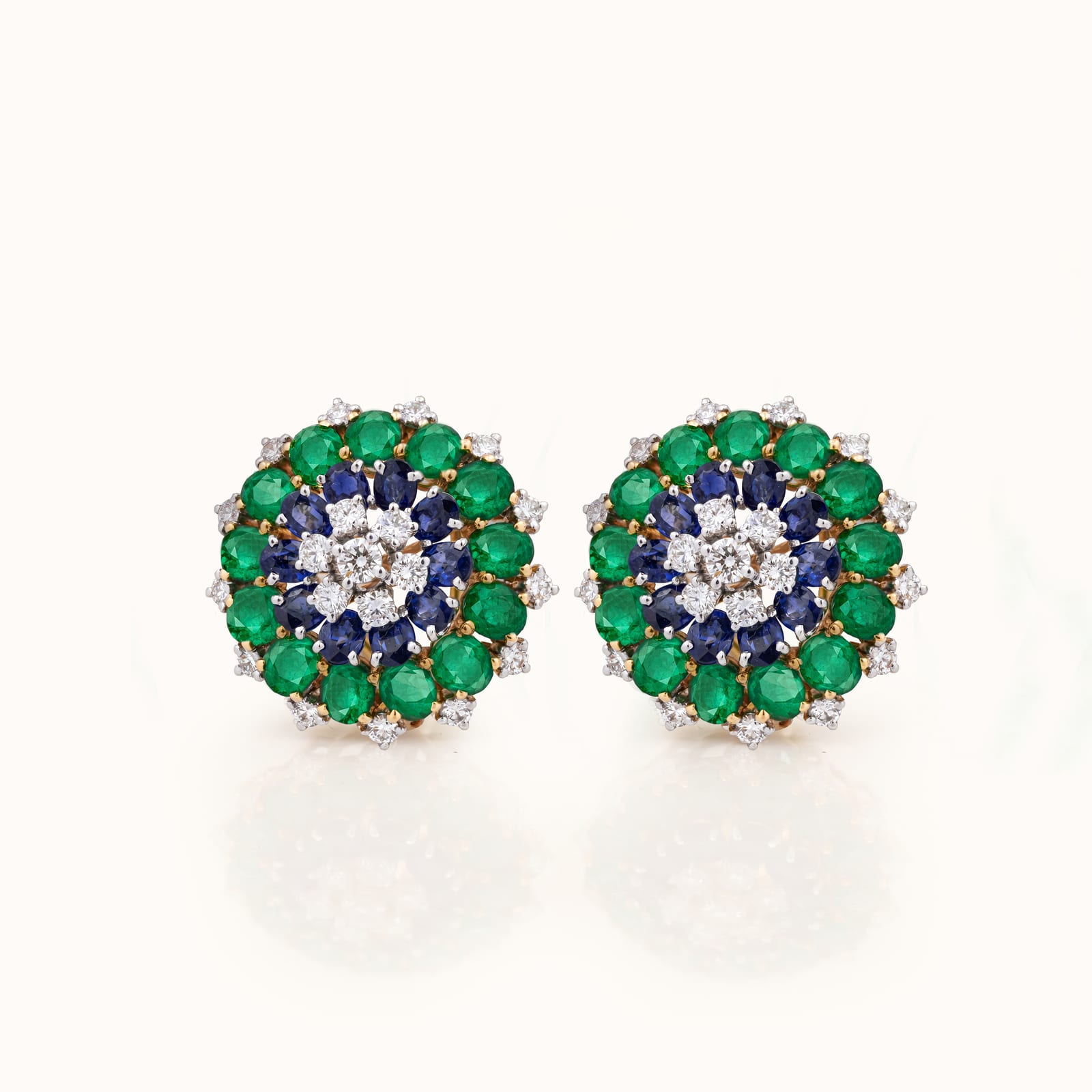 Emerald Sapphire Floral Stud Earrings
