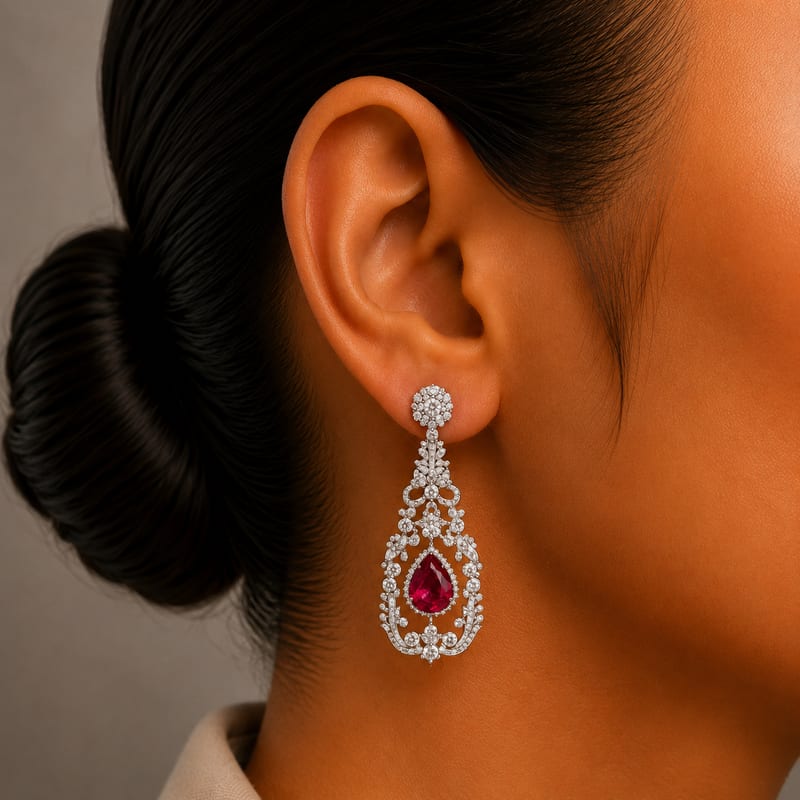Ruby Pear Chandelier Earrings