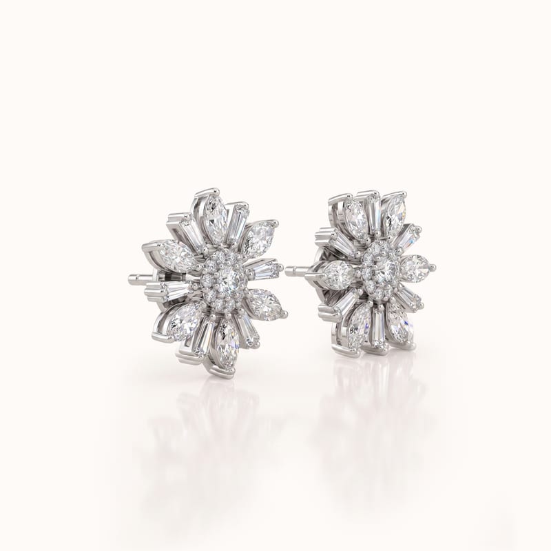 Diamond Floral Stud Earrings