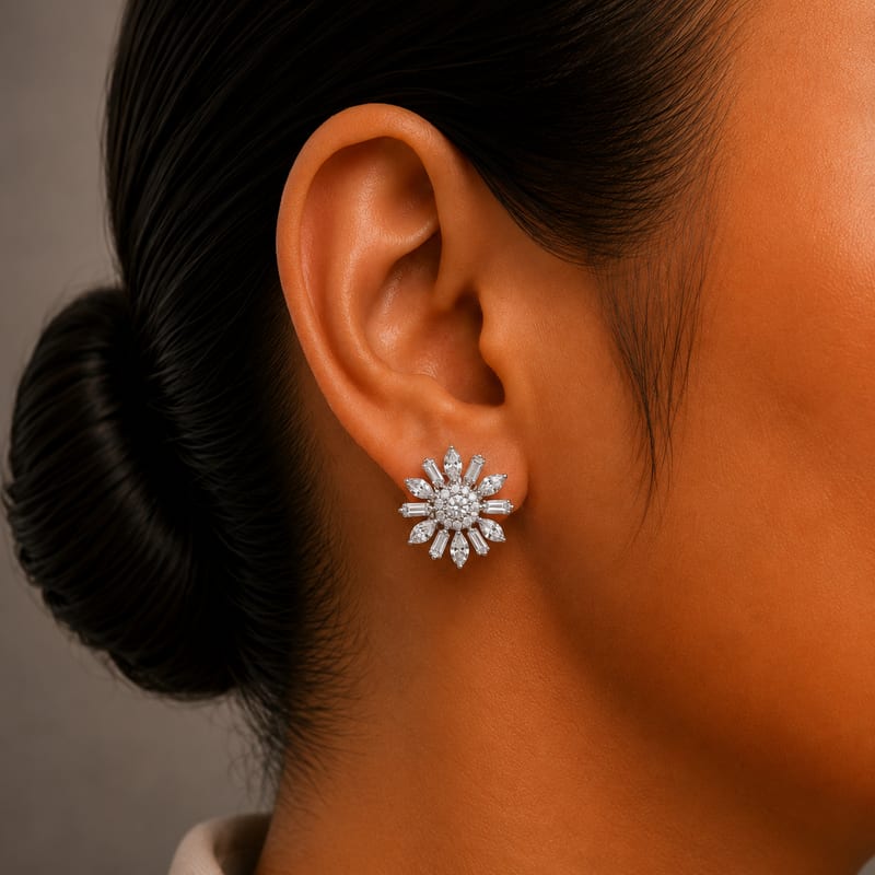 Diamond Floral Stud Earrings