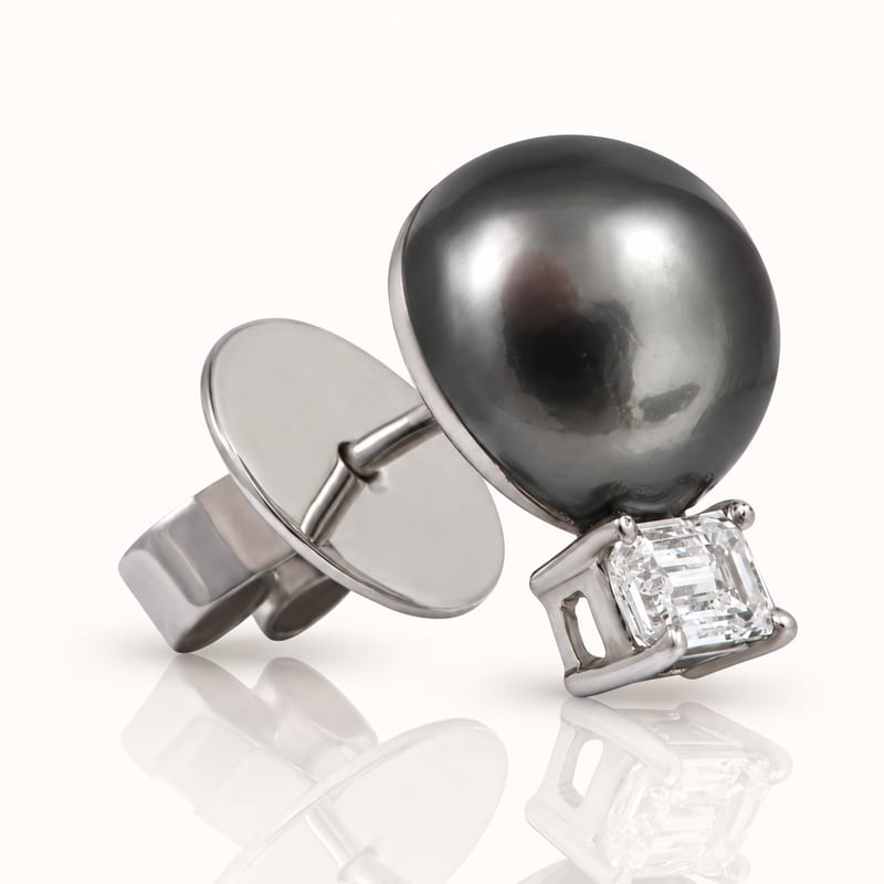 Tahitian Pearl Diamond Stud Earrings · View 2