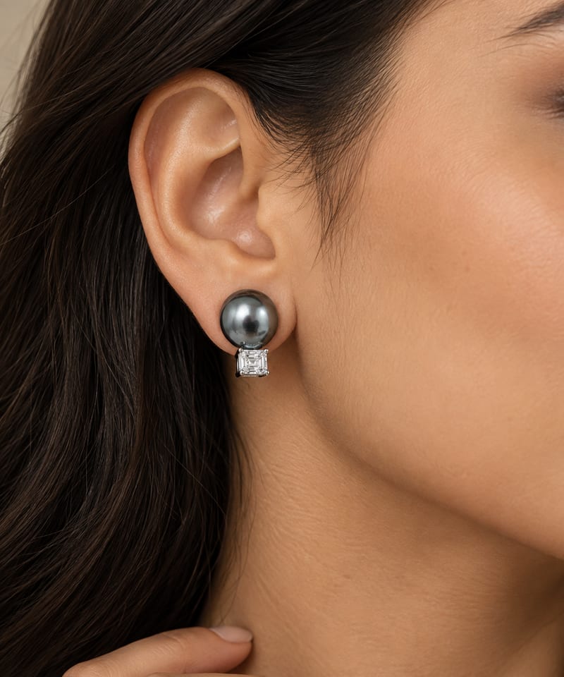 Tahitian Pearl Diamond Stud Earrings
