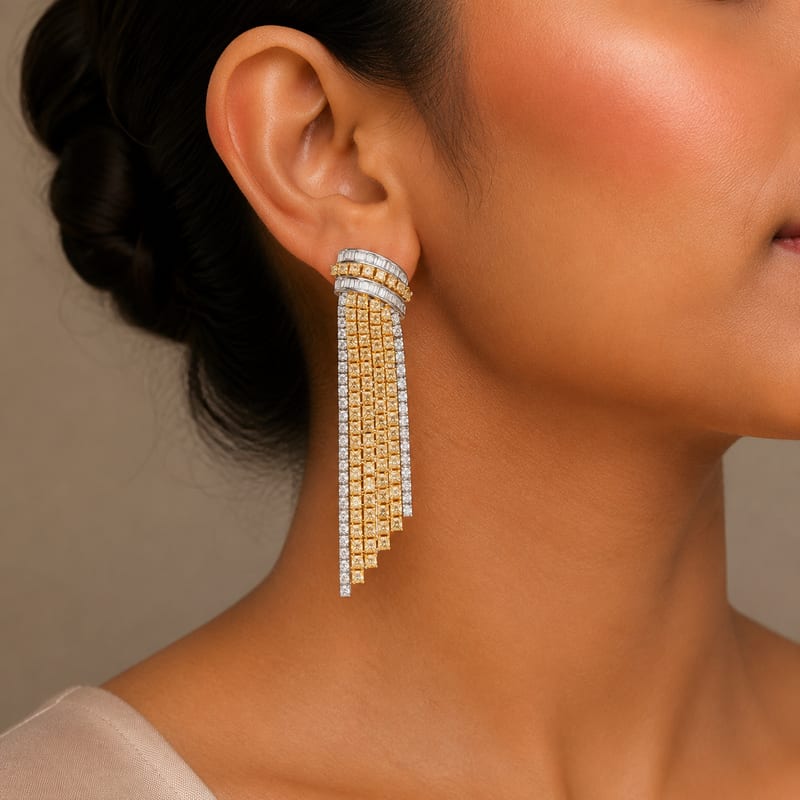 Yellow Diamond Tassel Earrings