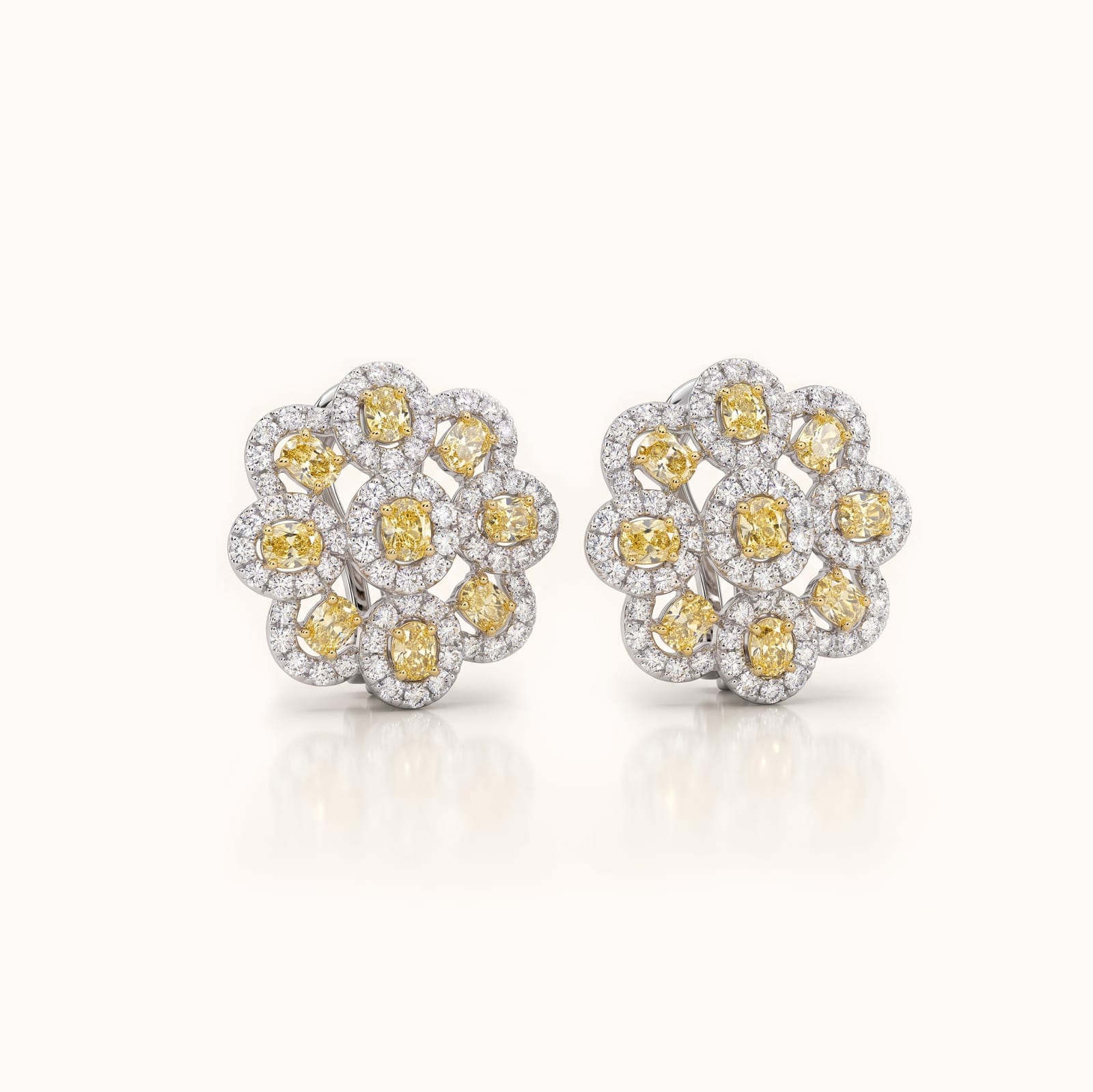 Yellow Diamond Floral Stud Earrings
