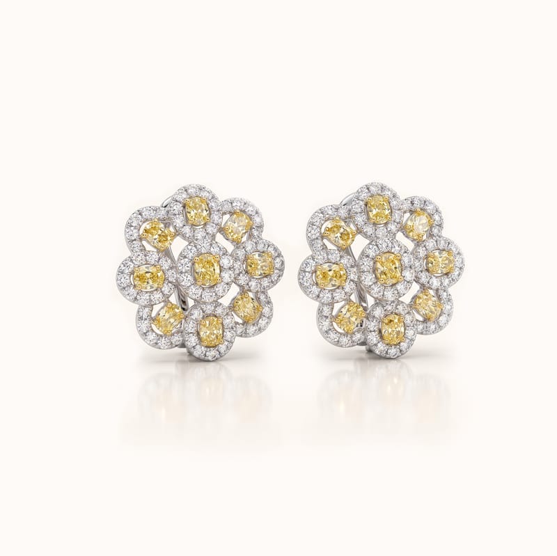 Yellow Diamond Floral Stud Earrings