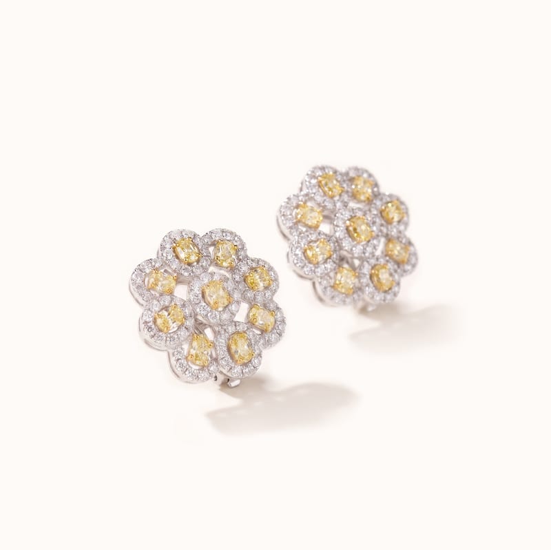 Yellow Diamond Floral Stud Earrings · View 2