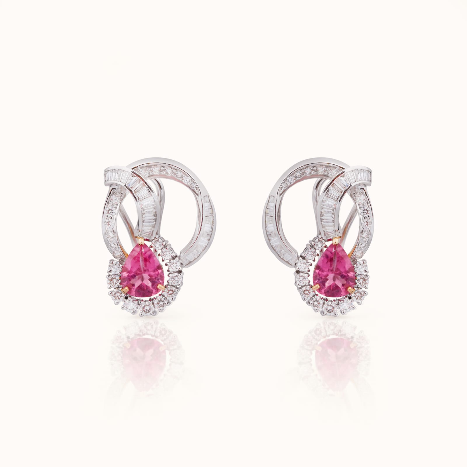 Pink Sapphire Halo Drop Earrings