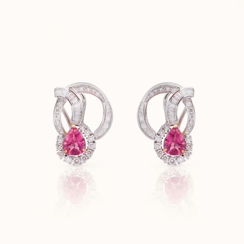 Pink Sapphire Halo Drop Earrings