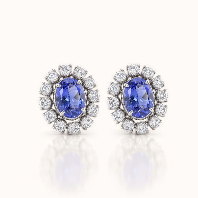 Blue Sapphire Halo Stud Earrings