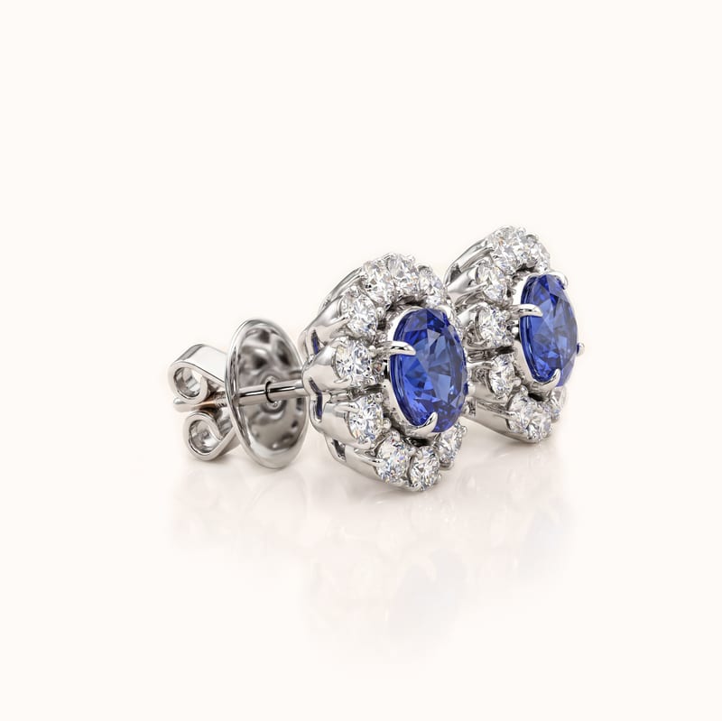 Blue Sapphire Halo Stud Earrings