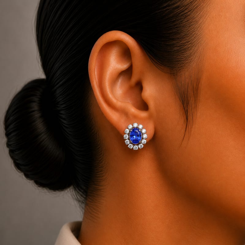 Blue Sapphire Halo Stud Earrings