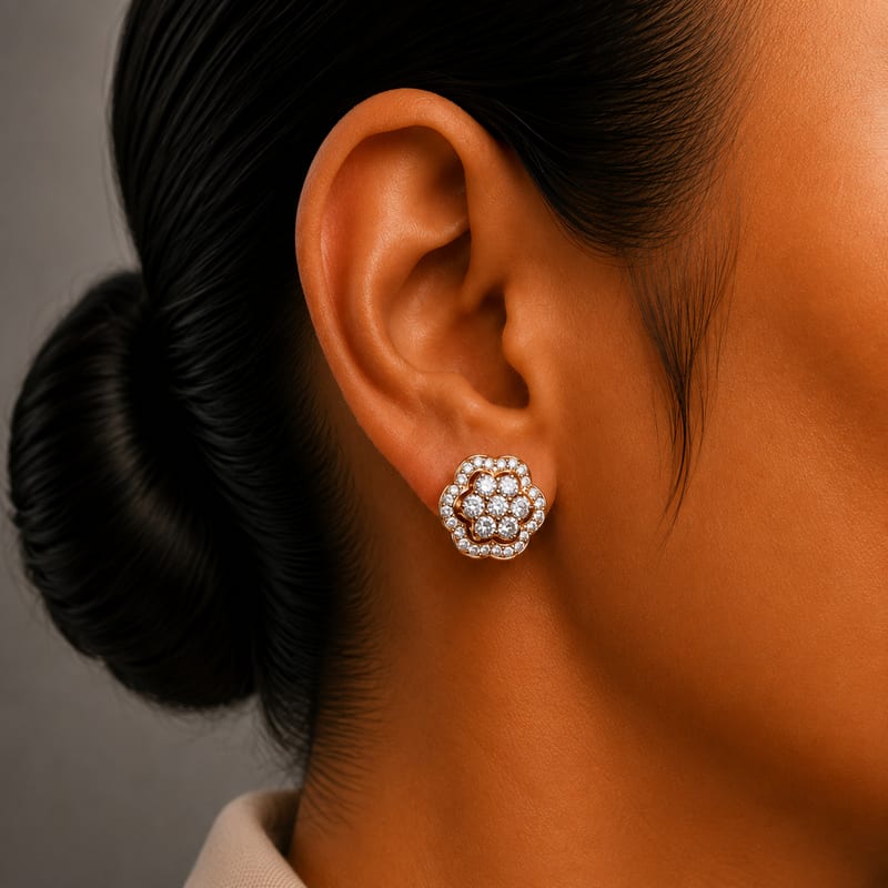 Diamond Floral Stud Earrings