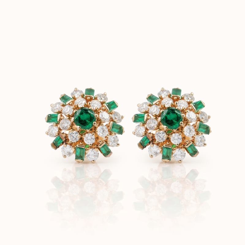 Emerald Diamond Cluster Earrings