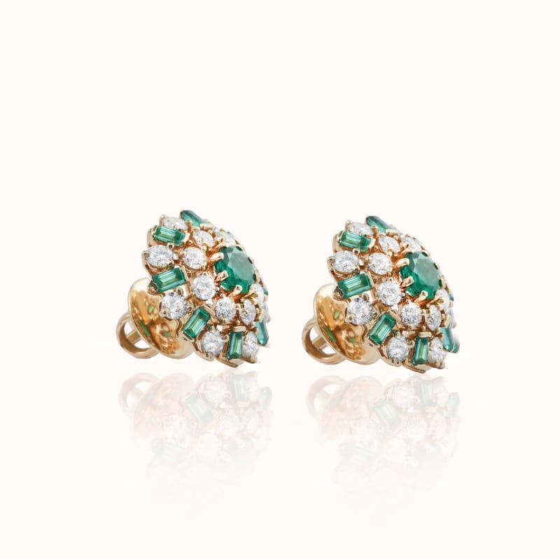 Emerald Diamond Cluster Earrings · View 2