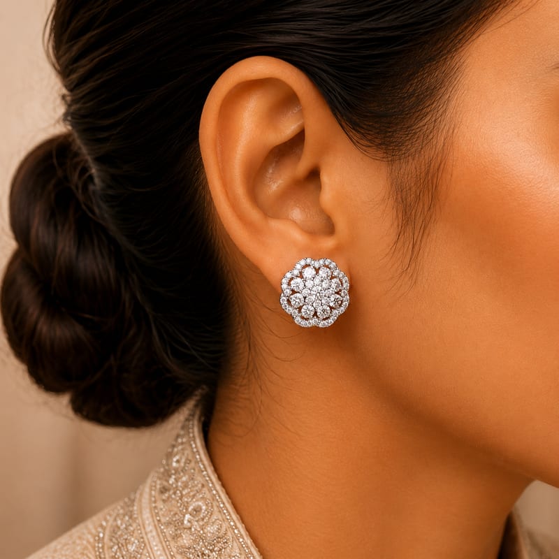 Diamond Blossom Cluster Earrings