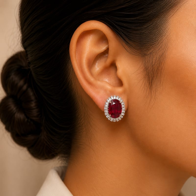 Ruby Halo Stud Earrings