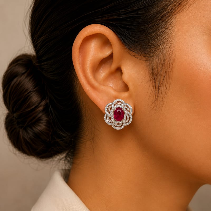 Ruby Floral Stud Earrings