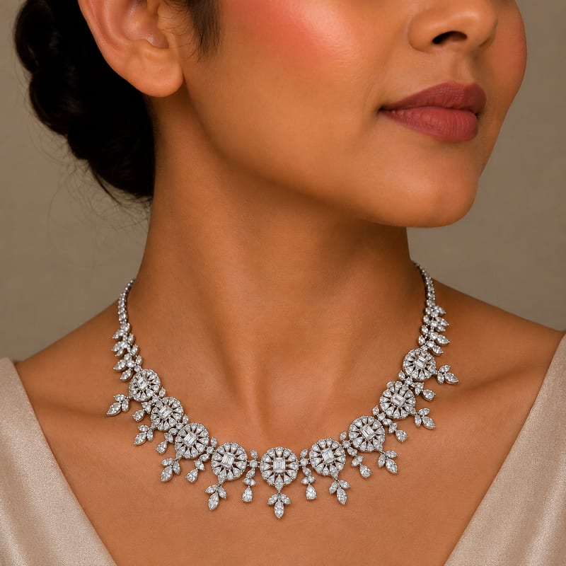 Diamond Floral Fringe Necklace