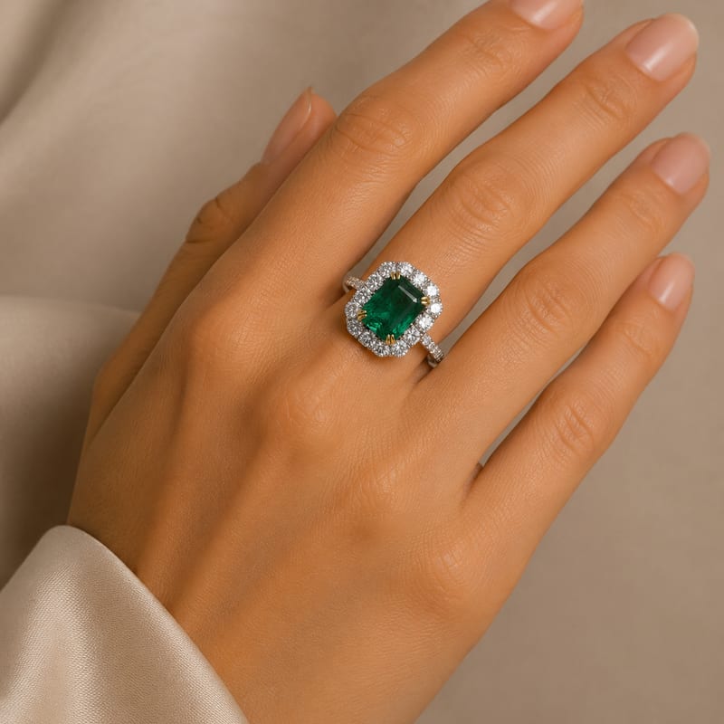Emerald Halo Ring